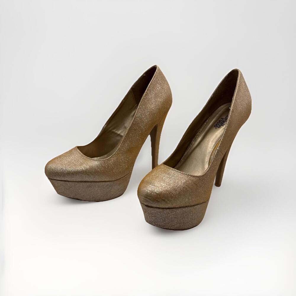 Charlotte Russe Gold/Champagne Sparkle‎ 2" Platform Spike Heels Size 8